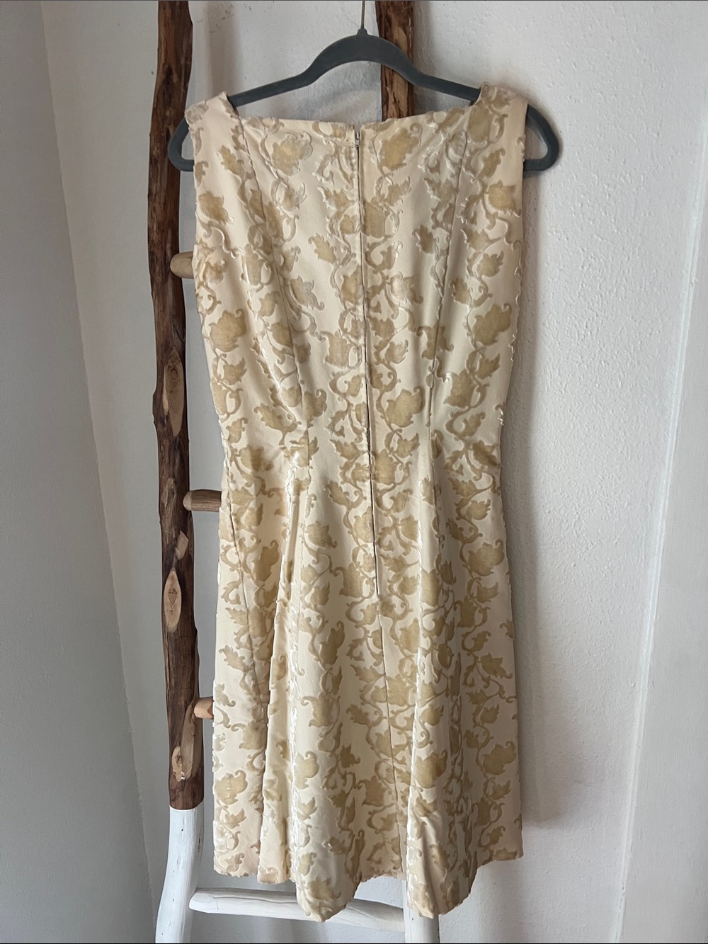 Vintage 1940s 50s Cream Velvet Brocade Sleeveless A-Line Mini Bridal Dress Small - Picture 7 of 10